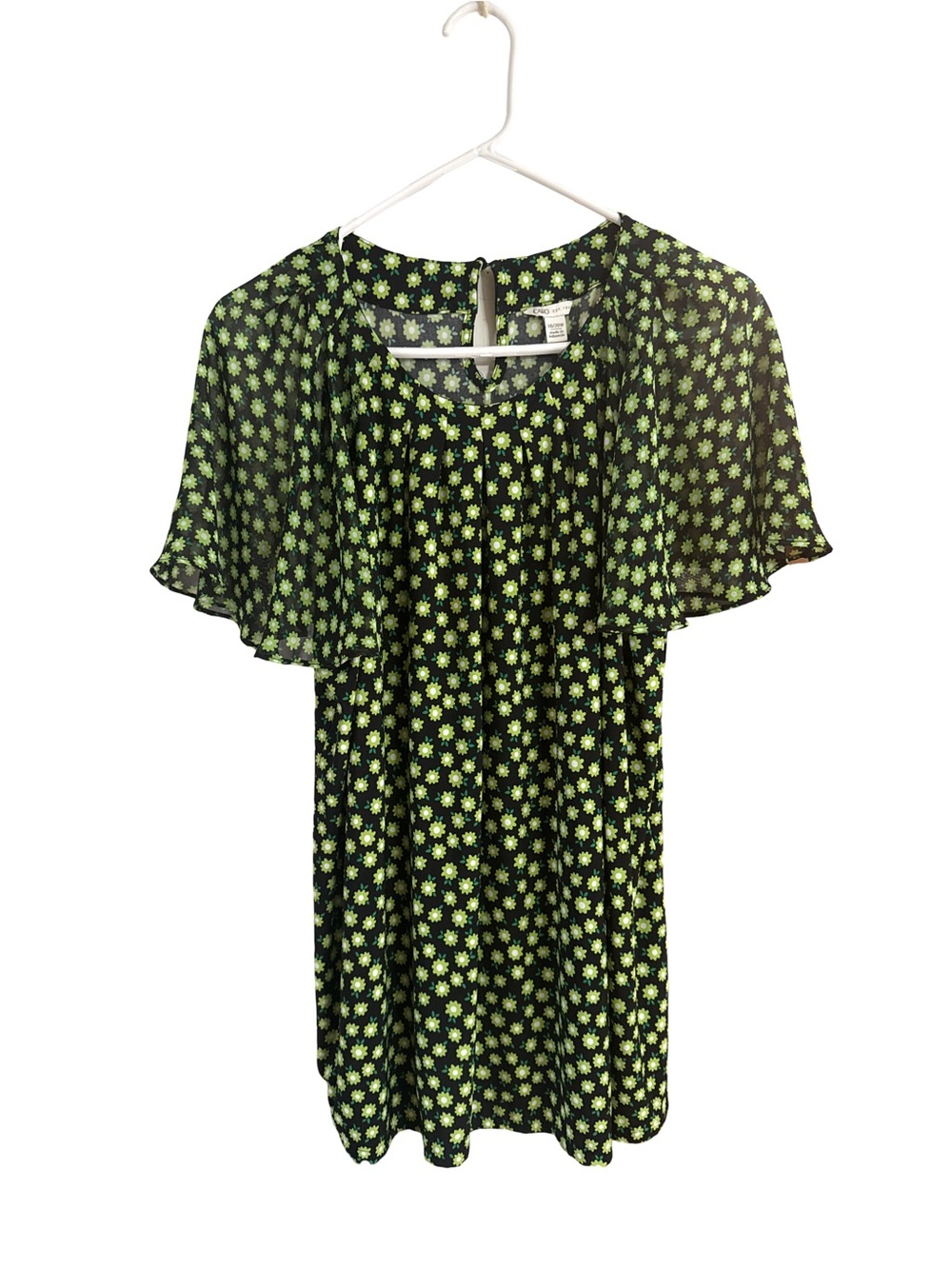 Cato Black Dress with Lime Green Floral Print